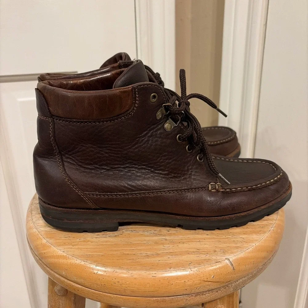 Cole Haan Mens Moc Toe Boots Brown 9M Leather Country Lace Up Lug Sole